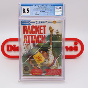 RACKET ATTACK - EARLY Print with "1 or 2 Player" CGC GRADED 8.5 B! NEW & Factory Sealed with Authentic H-Seam! (NES Nintendo)