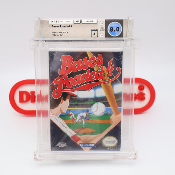 BASES LOADED 4 IV - WATA GRADED 8.0 A! NEW & Factory Sealed with Authentic H-Seam! (NES Nintendo)