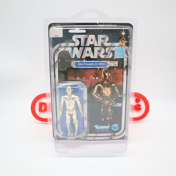 C-3PO (See-Threepio) - 12 BACK - NEW Authentic & Factory Sealed + STAR CASE! (MOC Vintage Star Wars Figure)