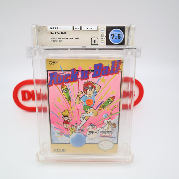 ROCK 'N' BALL PINBALL - WATA GRADED 7.5 B! NEW & Factory Sealed with Authentic H-Seam! (NES Nintendo)