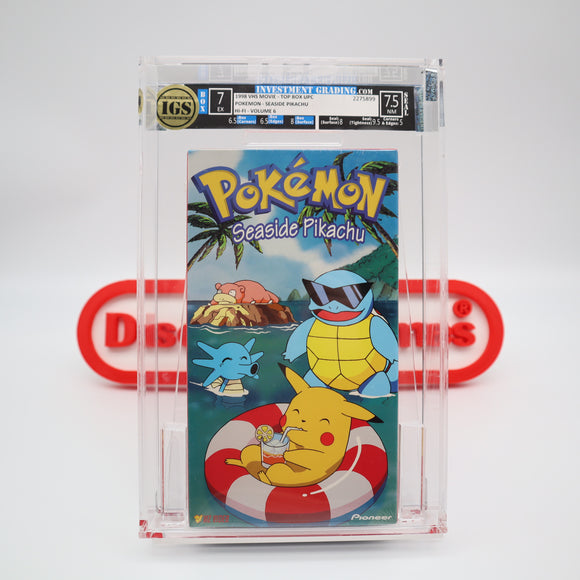 POKEMON: SEASIDE PIKACHU - IGS GRADED 7.0 BOX & 7.5 SEAL! NEW & Factory Sealed with Authentic H-Overlap Seam! (VHS)