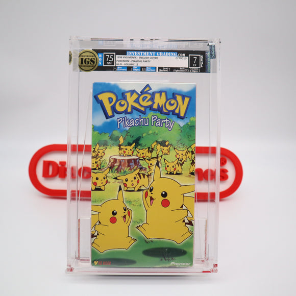 POKEMON: PIKACHU PARTY - IGS GRADED 7.5 BOX & 7.0 SEAL! NEW & Factory Sealed with Authentic H-Overlap Seam! (VHS)