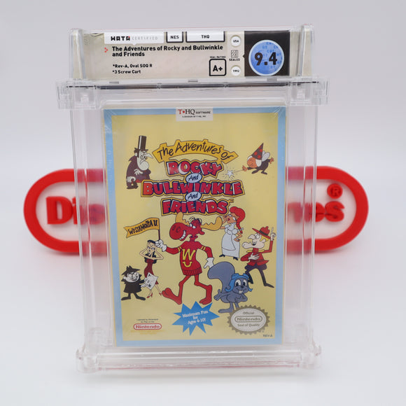 #566 - THE ADVENTURES OF ROCKY AND BULLWINKLE AND FRIENDS - WATA GRADED 9.4 A+ (NES Nintendo) - THE DISCOUNTGAMES COLLECTION