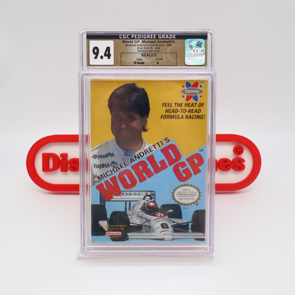 MICHAEL ANDRETTI'S WORLD GP RACING - CGC PEDIGREE GRADED 9.4 A! NEW & Factory Sealed with Authentic H-Seam! (NES Nintendo)