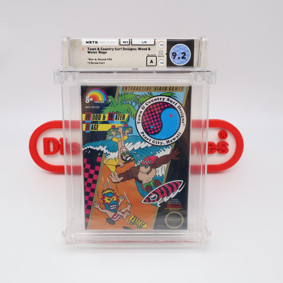 T&C TOWN & COUNTRY SURF DESIGNS: WOOD & WATER RAGE - WATA GRADED 9.2 A! NEW & Factory Sealed with Authentic H-Seam! (NES Nintendo)