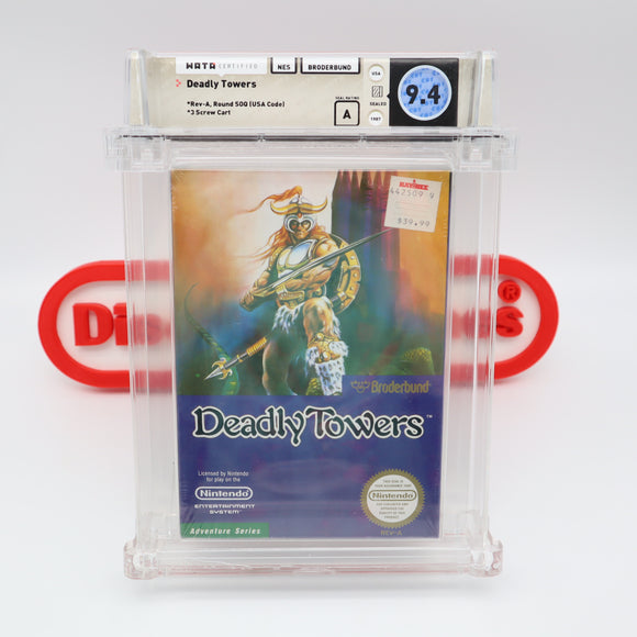 DEADLY TOWERS - WATA GRADED 9.4 A! NEW & Factory Sealed with Authentic H-Seam! (NES Nintendo)