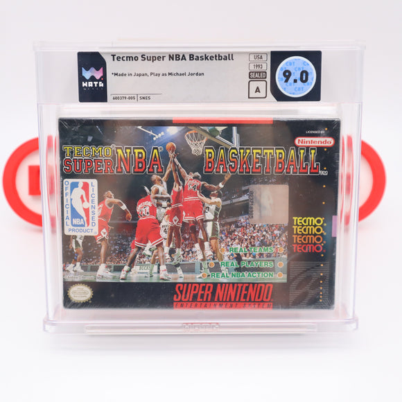 TECMO SUPER NBA BASKETBALL (PLAY AS MICHAEL JORDAN VERSION) - WATA GRADED 9.0 A+! NEW & Factory Sealed! (SNES Super Nintendo)