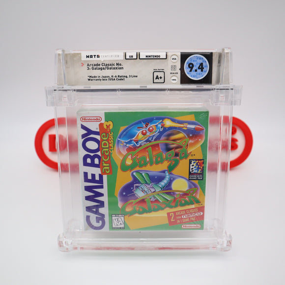 ARCADE CLASSICS No. 3: GALAGA / GALAXIAN- WATA GRADED 9.4 A+! NEW & Factory Sealed with Authentic H-Seam! (Game Boy Original)