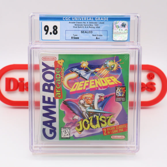 ARCADE CLASSIC NO. 4 DEFENDER / JOUST - CGC GRADED 9.8 A++! NEW & Factory Sealed with Authentic H-Seam! (Game Boy Original)