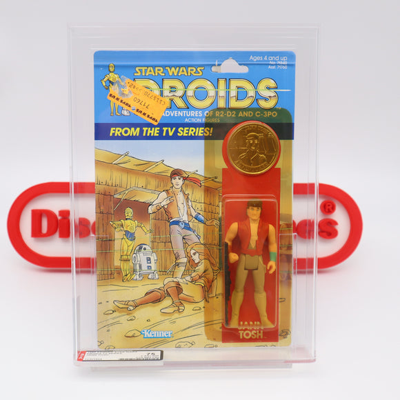 JANN TOSH WITH COLLECTOR'S COIN - AFA GRADED 75 Y-EX+/NM 12 BACK - NEW Authentic & Factory Sealed! (MOC Vintage Star Wars DROIDS Figure)