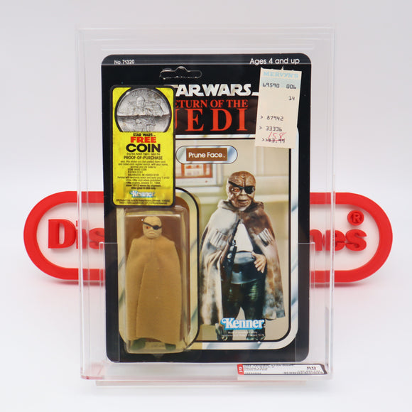PRUNE FACE WIT COIN OFFER - AFA GRADED 80 Y-NM 77 BACK - NEW Authentic & Factory Sealed! (MOC Vintage Star Wars Figure)