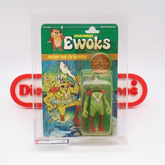KING GORNSEESH WITH COLLECTOR'S COIN! AFA GRADED 80 Y-NM 6 BACK - NEW Authentic & Factory Sealed! (MOC Vintage Star Wars EWOKS Figure)