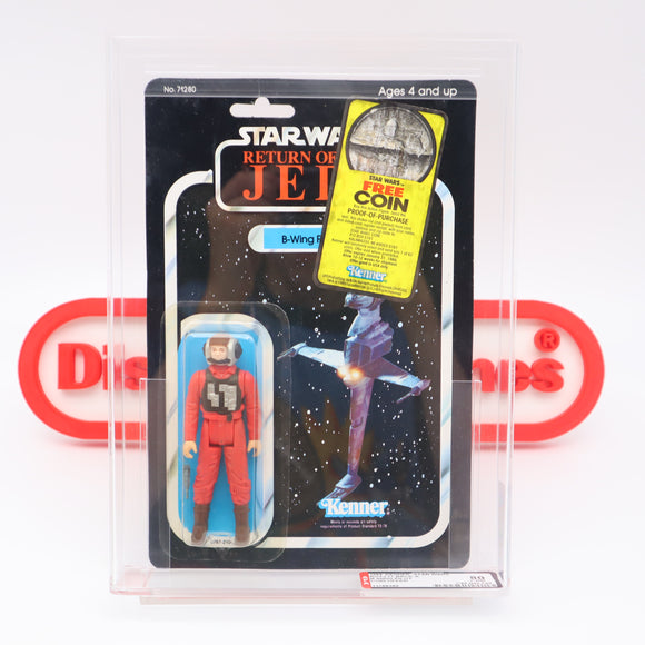 B-WING PILOT WITH COIN OFFER - CAS GRADED 80 Y-NM 77 BACK - NEW Authentic & Factory Sealed! (MOC Vintage Star Wars Figure)