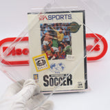 FIFA INTERNATIONAL SOCCER - THICK CLAMSHELL EA LIMITED EDITION 1ST ROUND STICKER & 4-WAY PLAY STICKER! NEW & Factory Sealed with Authentic V-Overlap Seam! (Sega Genesis)