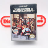 KONAMI: WHERE IN TIME IS CARMEN SANDIEGO? + SPECIAL PROTECTIVE CASE! NEW & Factory Sealed with Authentic 3-Sided Seam! (NES Nintendo)