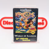 DISNEY'S WORLD OF ILLUSION STARRING MICKEY MOUSE AND DONALD DUCK - NEW & Factory Sealed with Authentic 3-Sided Seam! (Sega Genesis)