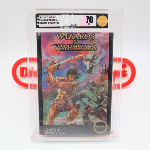 WIZARDS & AND WARRIORS w/ ROUND SOQ! VGA GRADED 70 EX+! NEW & Factory Sealed with Authentic H-Seam! (NES Nintendo)