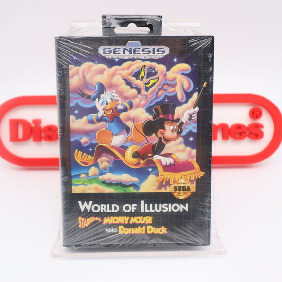WORLD OF ILLUSION STARRING MICHKEY MOUSE AND DONALD DUCK - NEW & Factory Sealed Clamshell Case with Authentic V-Overlap Seam! (Sega Genesis)