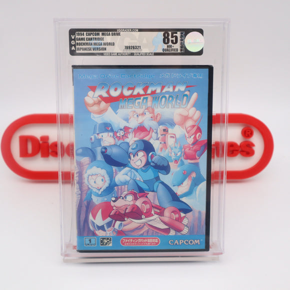 ROCKMAN: MEGA WORLD / MEGA MAN / MEGAMAN - VGA GRADED 85 NM+ QUALIFIED SILVER ARCHIVAL! BRAND NEW! (Sega Genesis MegaDrive)