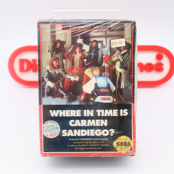 WHERE IN TIME IS CARMEN SANDIEGO? NEW & Factory Sealed with Authentic 3-Sided Seam! (Sega Genesis)