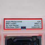 AUTOGRAPHED BRET HART CARD - 2024 PRIZM WWE SILVER PRIZM - GRADED TRADING CARD PSA/DNA MINT 9