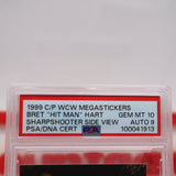 AUTOGRAPHED BRET "Hit Man" HART 1999 C/P WCW MEGASTICKERS  - GRADED TRADING CARD PSA GEM MINT 10
