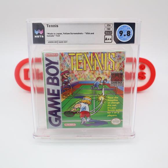 TENNIS - MADE IN JAPAN / YELLOW SCREENSHOTS! WATA GRADED 9.8 A++! NEW & Factory Sealed with Authentic H-Seam! (Game Boy Original)