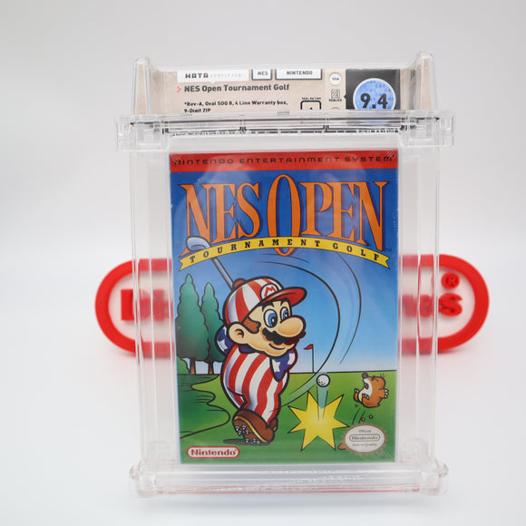 NES OPEN TOURNAMENT GOLF w/ MARIO - WATA GRADED 9.4 A! NEW & Factory Sealed with Authentic H-Seam! (NES Nintendo)