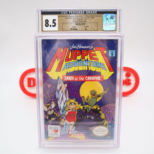 JIM HENSON'S MUPPET ADVENTURE: "CHAOS AT THE CARNIVAL" - CGC PEDIGREE GRADED 8.5 A+! NEW & Factory Sealed with Authentic H-Seam! (NES Nintendo)