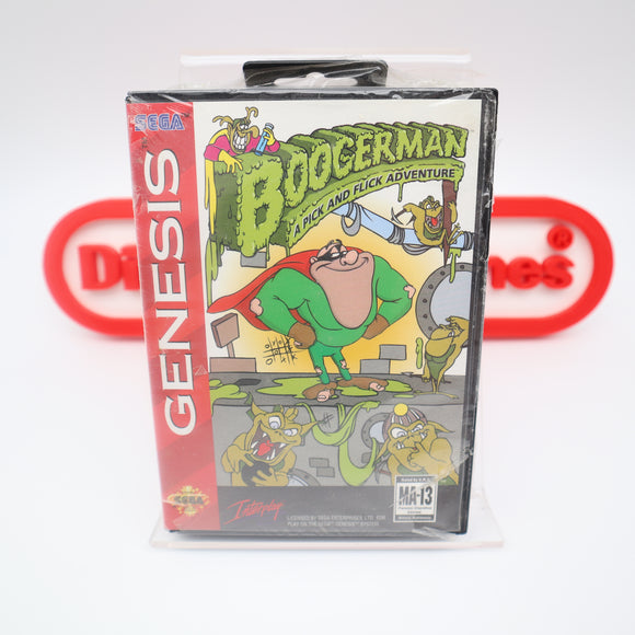 BOOGERMAN - A PICK AND FLICK ADVENTURE - NEW & Factory Sealed with Authentic V-Overlap Seam! (Sega Genesis)