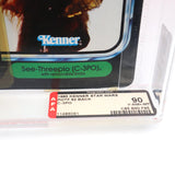 SEE-THREEPIO / C-3PO w/ COLLECTOR'S COIN - AFA GRADED with 95 FIGURE!  Cracked Bubble 92 BACK - NEW Authentic & Factory Sealed! (MOC Vintage Star Wars Figure)