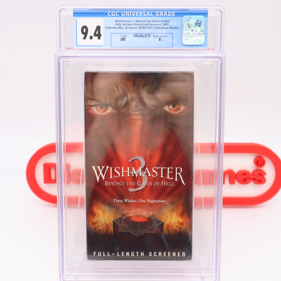 WISHMASTER 3: BEYOND THE GATES OF HELL - SCREENER! CGC GRADED 9.4 A! NEW & Factory Sealed with Authentic 3-Sided Seam! (VHS)