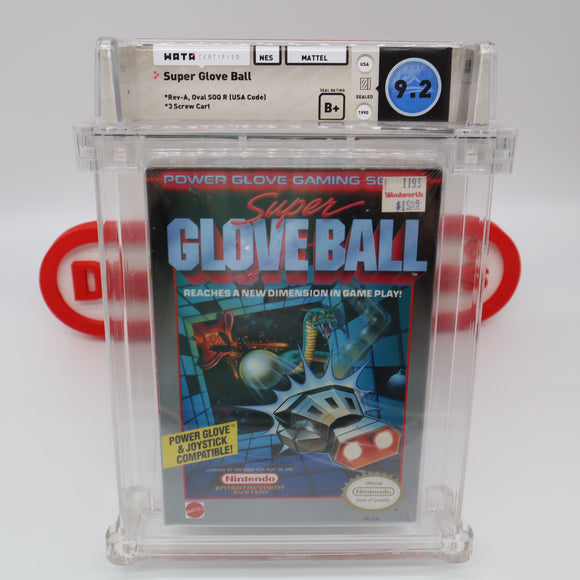 SUPER GLOVE BALL - POWER GLOVE GAME - WATA GRADED 9.2 B+! NEW & Factory Sealed with Authentic H-Seam! (NES Nintendo)