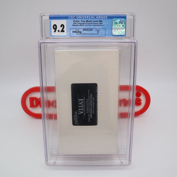 FOR YOUR CONSIDERATION FYC - EVITA: YOU MUST LOVE ME - CGC GRADED 9.2 A! NEW & Factory Sealed with Authentic H-Overlap Seam! (VHS)