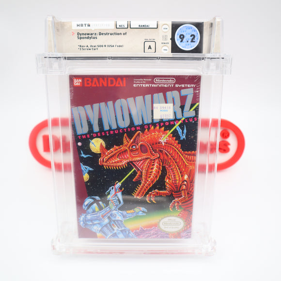 DYNOWARZ / DINO WARS: DESTRUCTION OF SPONDYLUS - WATA GRADED 9.2 A! NEW & Factory Sealed with Authentic H-Seam! (NES Nintendo)