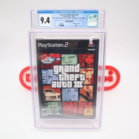 GRAND THEFT AUTO III 3 - FIRST PRINT W/ SONY SECURITY LABEL! CGC GRADED 9.4 A+! NEW & Factory Sealed! (PS2 PlayStation 2)