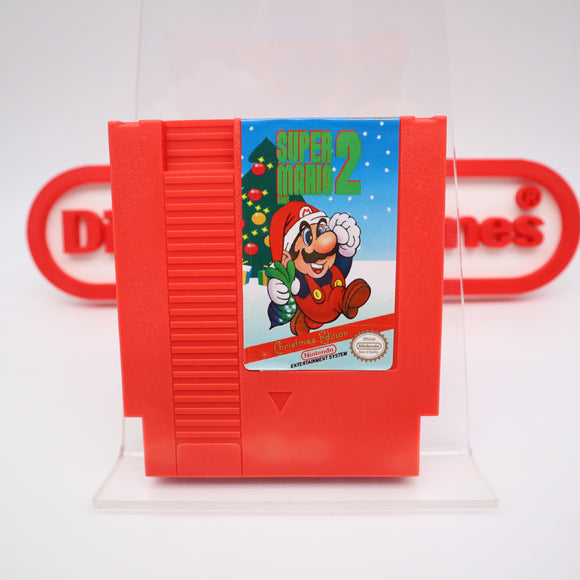 SUPER MARIO BROS. 2: CHRISTMAS EDITION - RED CARTRIDGE - Cleaned & Tested! (NES Nintendo)