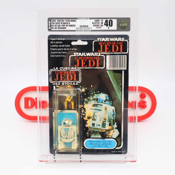 R2-D2 ARTOO-DETOO WITH POP-UP LIGHTSABER - MISCARD!! AFA GRADED 40 G+ 70 BACK - NEW Authentic & Factory Sealed! (MOC Vintage Star Wars Figure)
