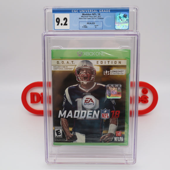 MADDEN NFL 18 2018 - TOM BRADY GOAT EDITION - CGC GRADED 9.2 A! NEW & Factory Sealed! (XBox One)