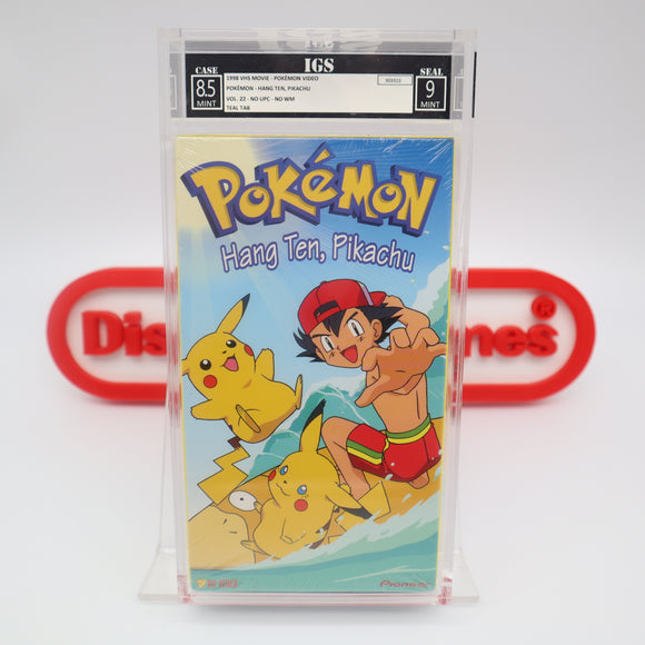 POKEMON: HANG TEN, PIKACHU - IGS GRADED 8.5 BOX & 9.0 SEAL! NEW & Factory Sealed with Authentic V-Overlap Seam! (VHS)