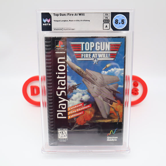 TOP GUN: FIRE AT WILL - RIDGED LONGBOX - WATA GRADED 8.5 A! NEW & Factory Sealed! (PS1 PlayStation 1)