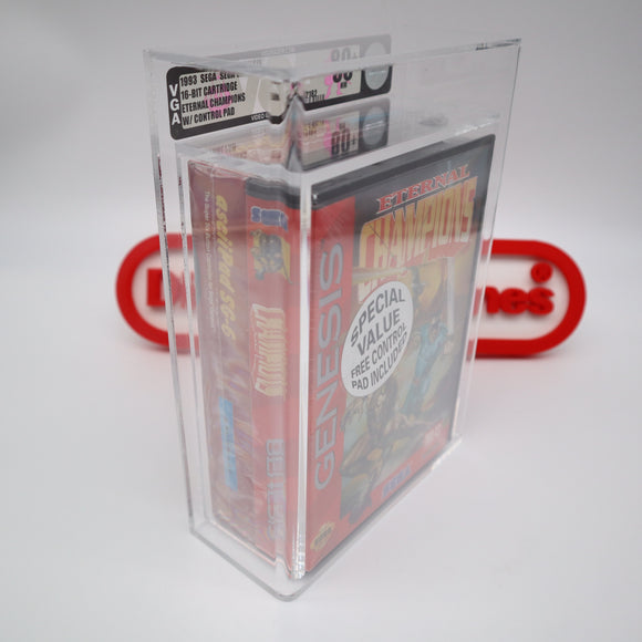 ETERNAL CHAMPIONS / ASCIIPAD SG-6 CONTROLLER BUNDLE! VGA GRADED 80+ NM SILVER! NEW & Factory Sealed! (Sega Genesis)