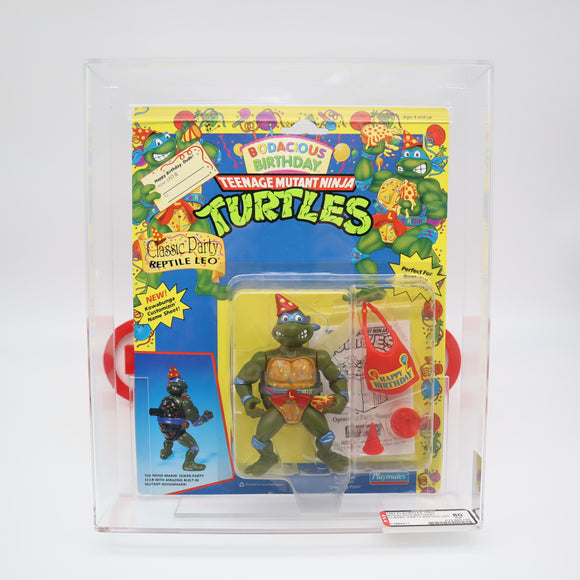 BODACIOUS BIRTHDAY: CLASSIC PARTY REPTILE LEO / LEONARDO - 1992 PLAYMATES - AFA GRADED 80 NEW Authentic & Factory Sealed! (Vintage TMNT Figure)