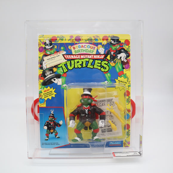 BODACIOUS BIRTHDAY RAPH THE MAGNIFICENT / RAPHAEL - 1992 PLAYMATES - AFA GRADED 75 EX+/NM NEW Authentic & Factory Sealed! (Vintage TMNT Figure)