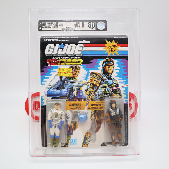 BATTLE FORCE 2000 2-PACK MAVERICK & BLOCKER - 1988 HASBRO - AFA GRADED 80 NM NEW Authentic & Factory Sealed! (MOC Vintage G.I. Joe Figure)