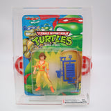 APRIL O'NEIL (ORANGE/BLUE STRIPES) - 1993 PLAYMATES - CAS GRADED 80 NEW Authentic & Factory Sealed! (Vintage TMNT Figure)