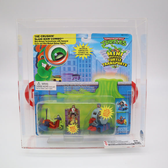 MINI MUTANTS TURTLE TRANSPORTS: TECHNODROME/SAMURAI CYCLE - 1995 PLAYMATES - CAS GRADED 80 NEW Authentic & Factory Sealed! (Vintage TMNT Figure)