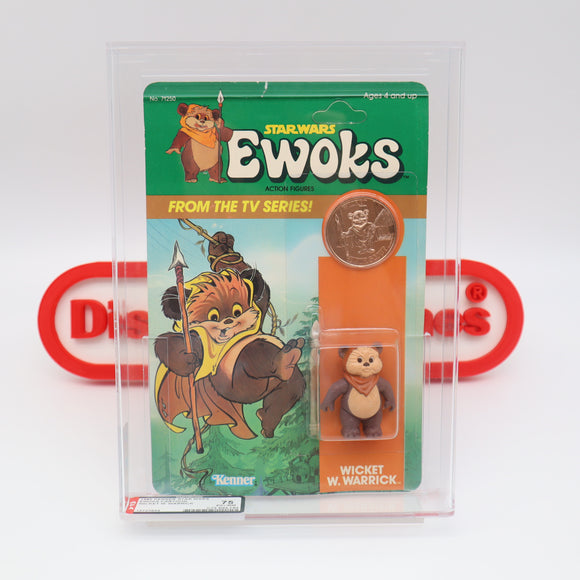 EWOK TV SERIES: WICKET W. WARRICK +COIN! CAS GRADED 75 EX+/NM 6 BACK - NEW Authentic & Factory Sealed! (MOC Vintage Star Wars EWOKS Figure)