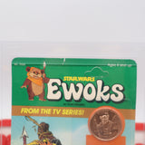 EWOK TV SERIES: WICKET W. WARRICK +COIN! CAS GRADED 75 EX+/NM 6 BACK - NEW Authentic & Factory Sealed! (MOC Vintage Star Wars EWOKS Figure)