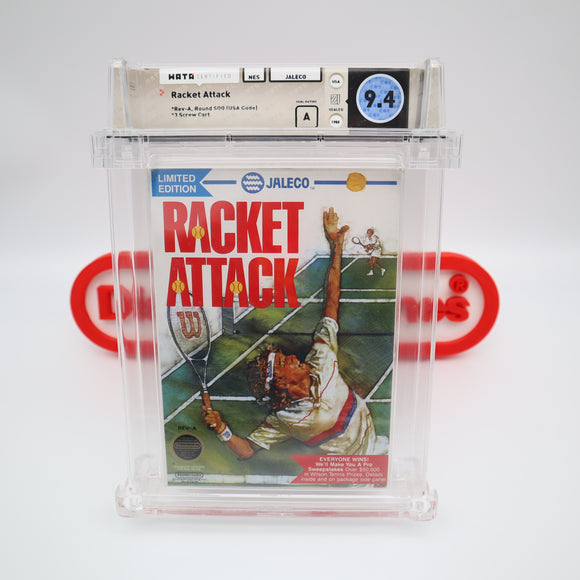 RACKET ATTACK TENNIS - WATA GRADED 9.4 A+! NEW & Factory Sealed with Authentic H-Seam! ROUND SOQ! (NES Nintendo)